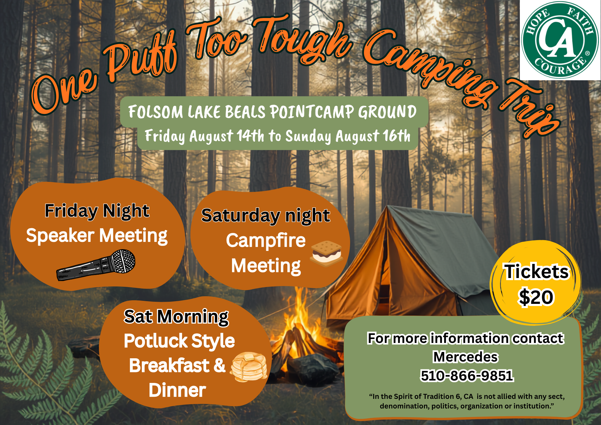 Cozy Forest Camping Flyer at Dawn